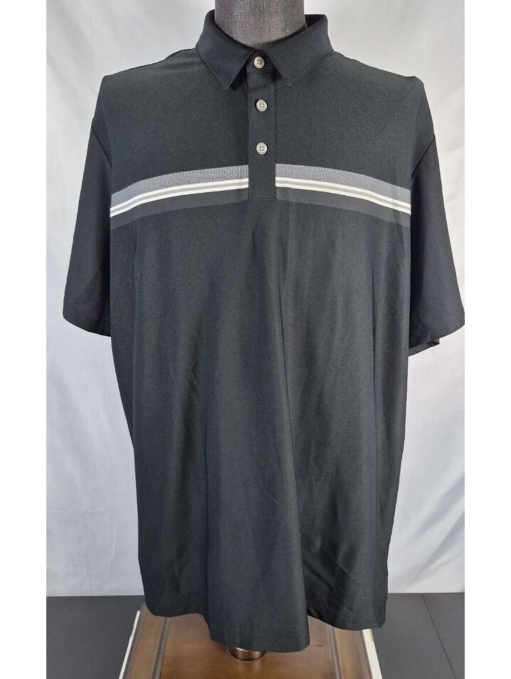 Ashworth Mens 2XL Black Stripe Performance Golf Polo